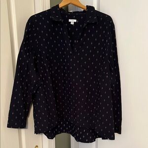 J. Jill Collared Navy Patterned Tunic with Back Tail Longer 3X